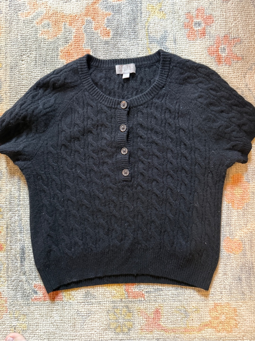 J. Crew Black cashmere Cable-Knit Short-Sleeve Sweater